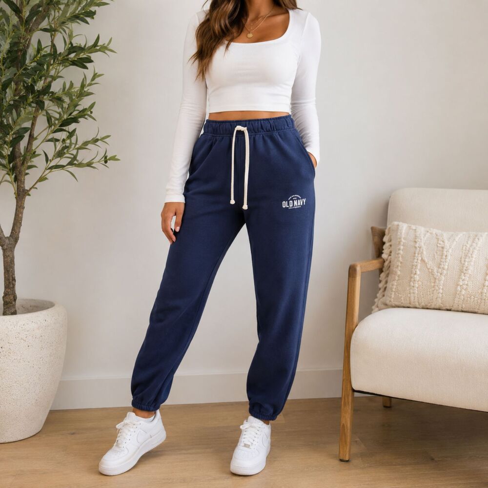 Old Navy Logo Jogger Sweatpants XS Petite Navy Extra High Waist NWT Cotton